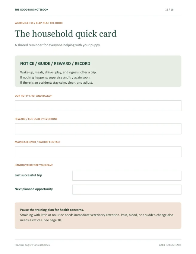 Preview of The household quick card worksheet