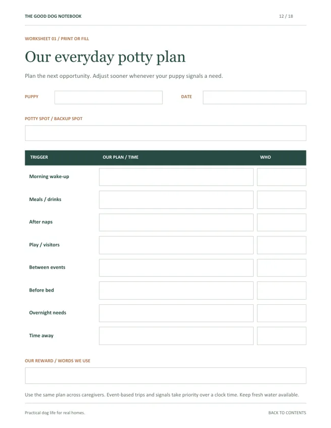 Preview of Our everyday potty plan worksheet